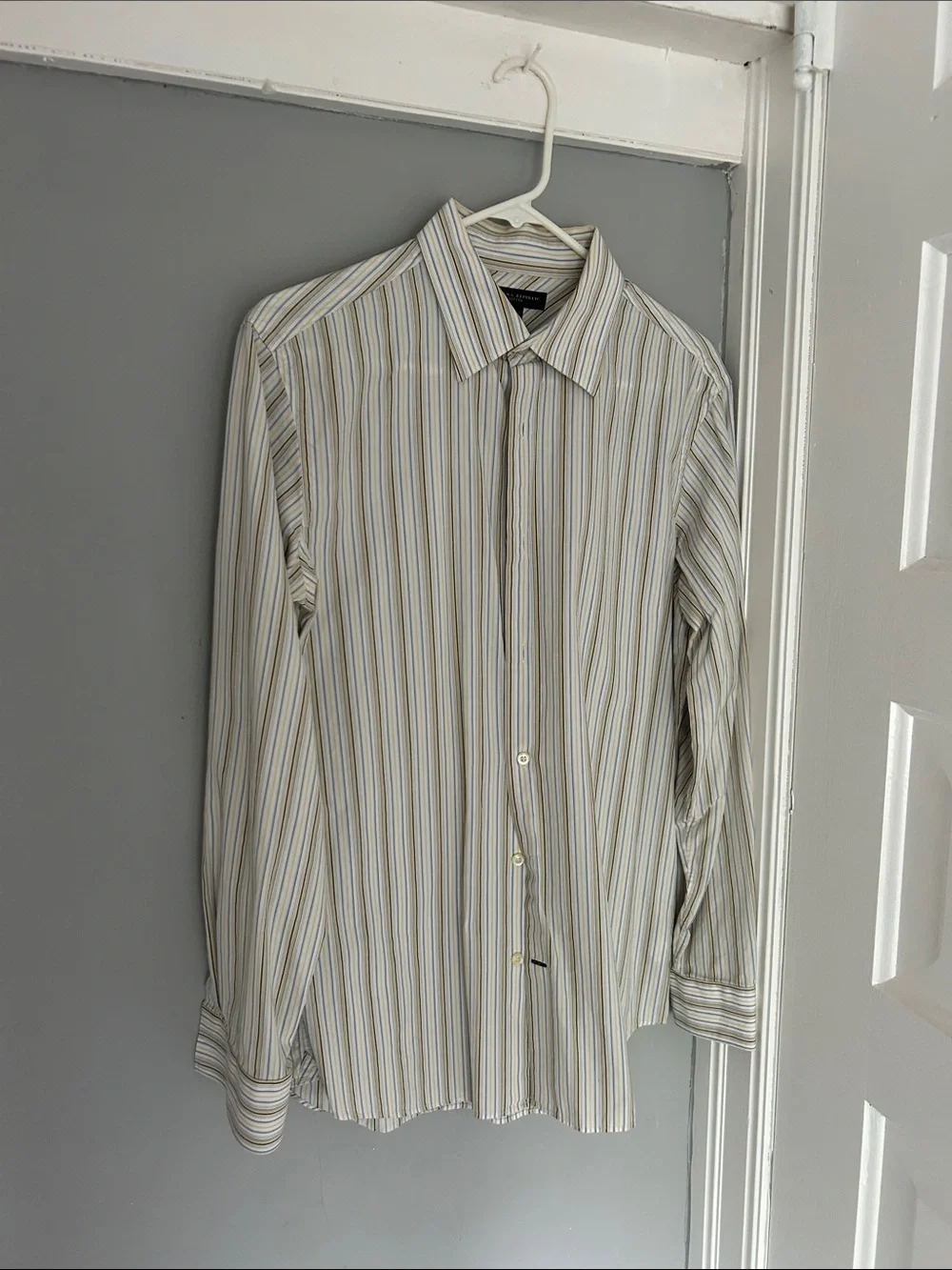 Banana Republic Long-Sleeve Striped Dress Shirt - White, Yellow & Blue